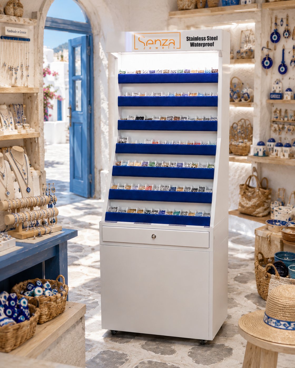 Επιδαπέδιο βιτρίνα SENZA σε Κυκλαδίτικο κατάστημα