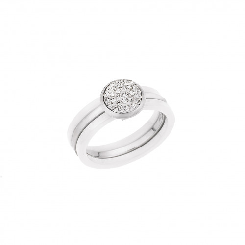 Δαχτυλίδι Λευκό-Ασημί Με Πέτρες SENZA Ceramic Steel - SSD1438