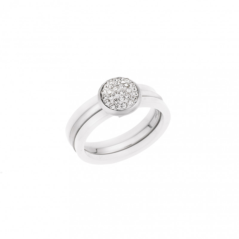 Δαχτυλίδι Λευκό-Ασημί Με Πέτρες SENZA Ceramic Steel - SSD1438