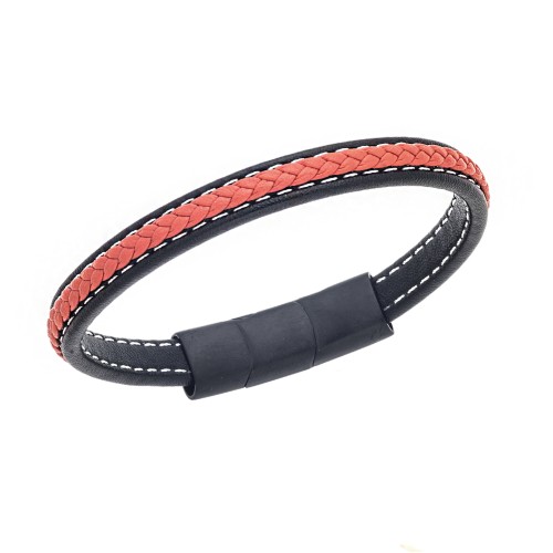 Βραχιόλι Senza Men's Steel Black & Orange Leather Strap - SSD4258-1BOE
