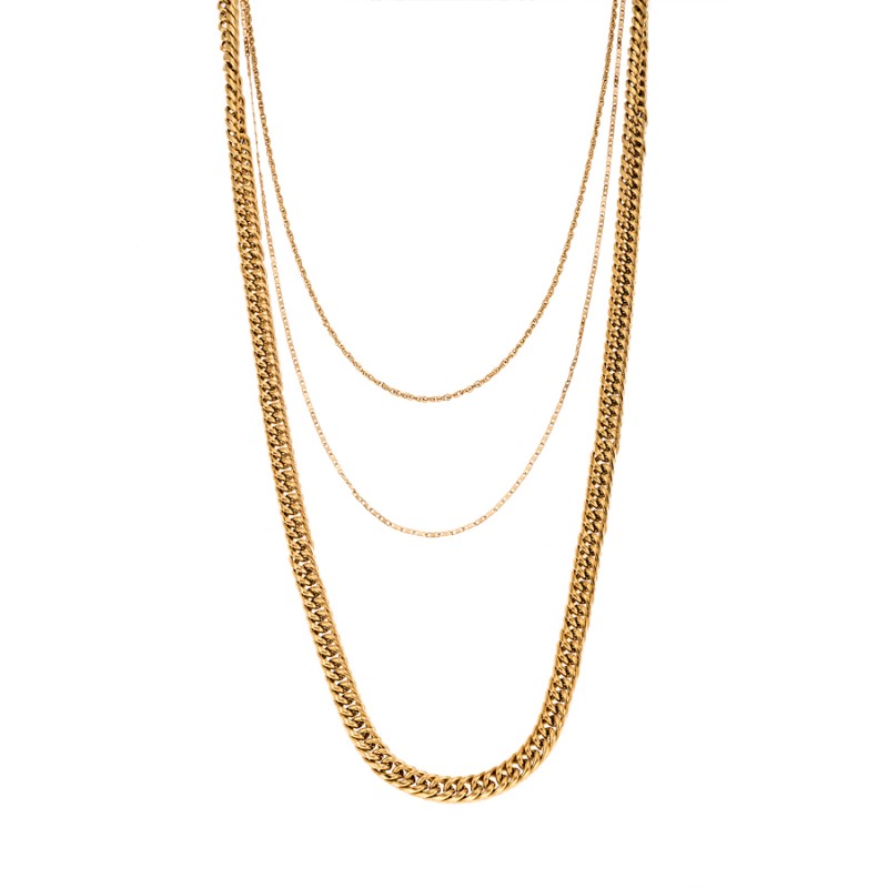 Τριπλή Αλυσίδα Λαιμού SΕΝΖΑ Gold Stainless Steel