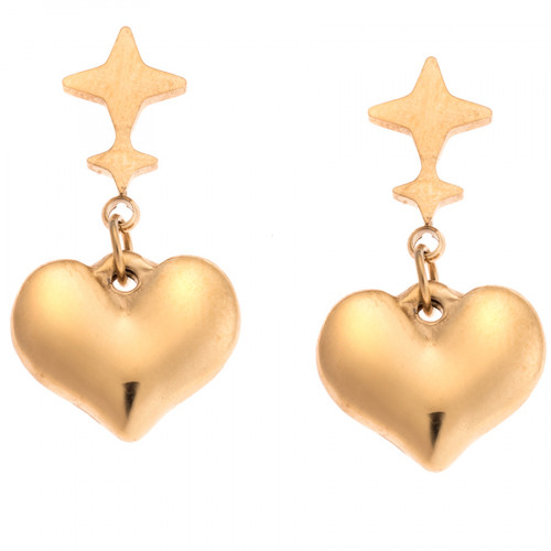 Σκουλαρίκια Γυναικεία SENZA Με Κρεμαστή Καρδιά από Επιχρυσωμένο Ατσάλι - SSD4622GD