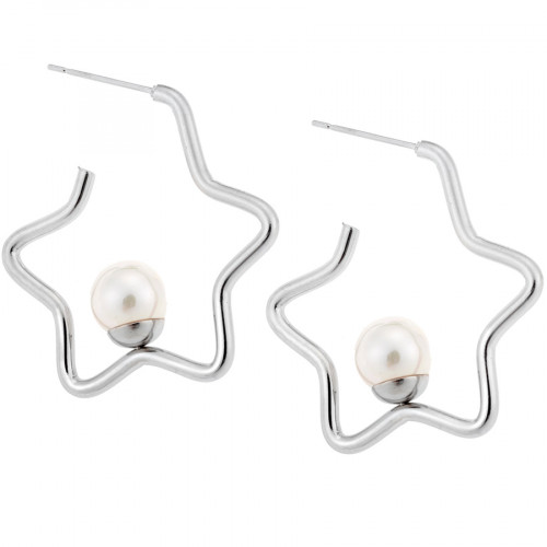 Σκουλαρίκια Γυναικεία SENZA Κρίκοι Με Αστέρι και Πέρλα από Ατσάλι - SSD4635SR