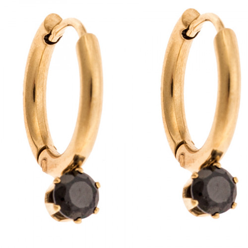 Σκουλαρίκια Γυναικεία SENZA Με Μαύρη Πέτρα από Επιχρυσωμένο Ατσάλι - SSD4642GBK