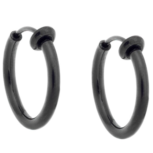 Σκουλαρίκια UNISEX SENZA Black Steel κρίκος χωρίς τρύπα - SSD4689BK