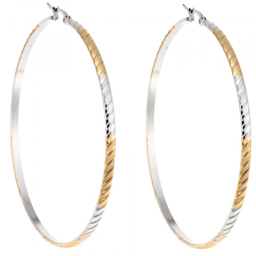 Σκουλαρίκια Κρίκοι SENZA Gold Plated Steel Δίχρωμο 7 cm - SSD4728SGD