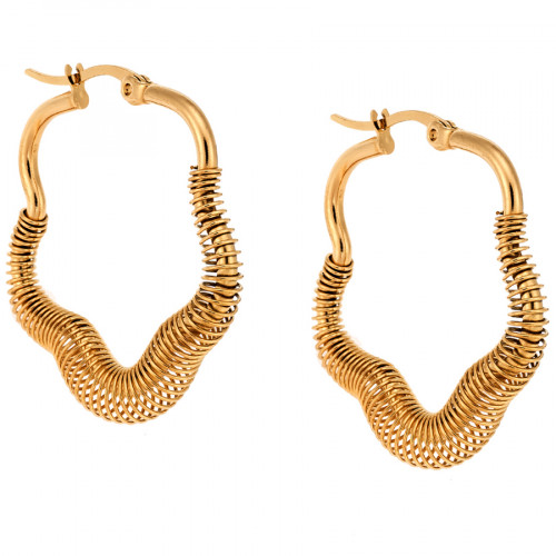 Σκουλαρίκια Κρίκοι Αστέρι SENZA Gold Plated Steel 3 cm - SSD4760GD