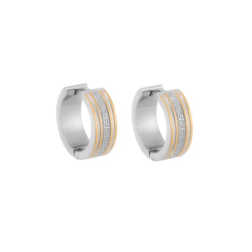 Σκουλαρίκια SENZA Gold Plated Steel, κρίκος δίχρωμος με μαίανδρο 2 cm - SSD5023SGD