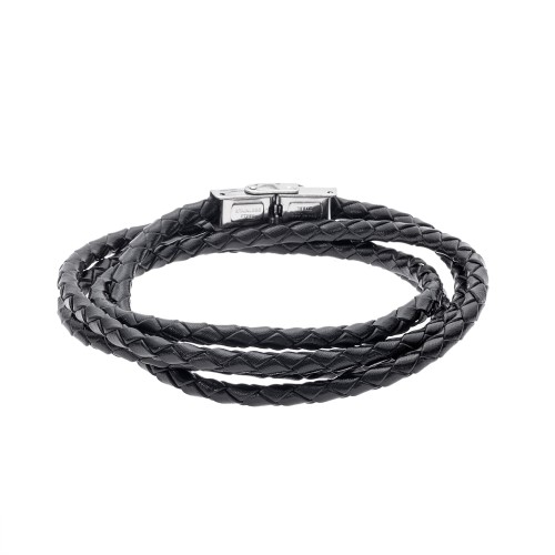 Βραχιόλι Senza Men's Steel Black Leather Strap - SSD5027BK