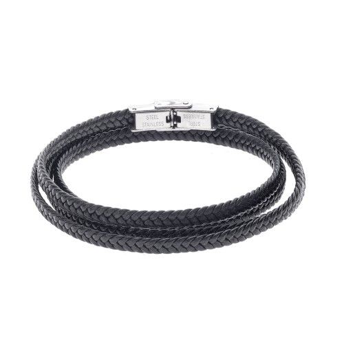 Βραχιόλι Senza Men's Steel Black Leather Strap - SSD5028BK