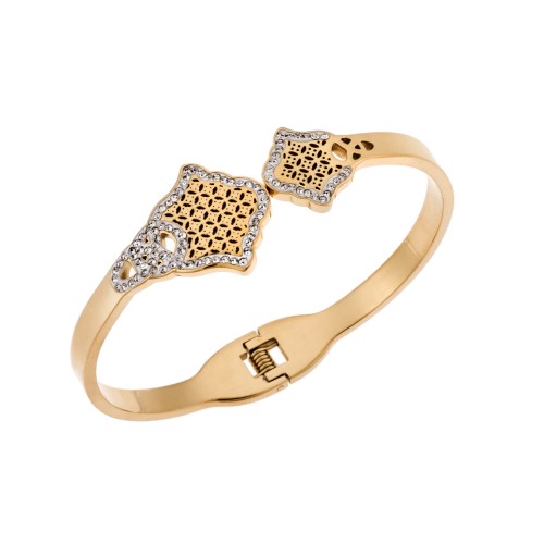 Βραχιόλι Senza Steel Gold Plated, Χειροπέδα με σχέδιο και strass - SSD5060GD