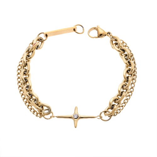 Βραχιόλι Senza Steel Gold Plated, Διπλό αλυσιδωτό με σταυρό - SSD5074GD