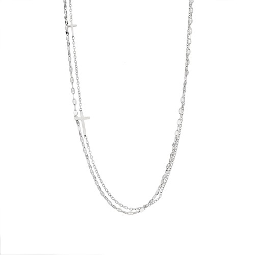 Κολιέ Senza Stainless Steel, Διπλή αλυσίδα με Σταυρούς - SSD5092SR