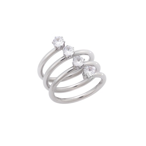 Δαχτυλίδι Senza Steel, φαρδύ με λευκές πέτρες - SSD5105SR