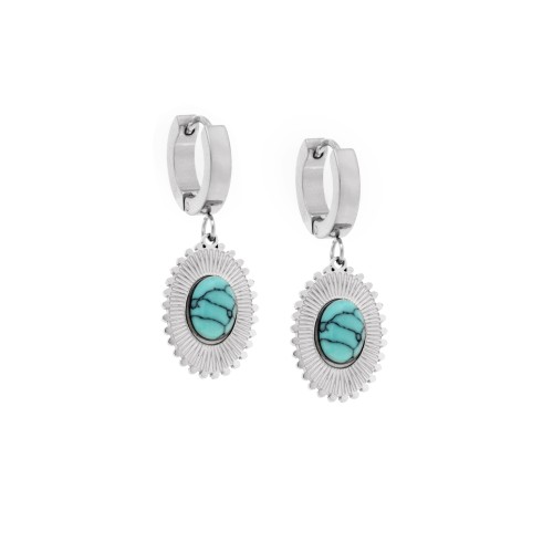 Σκουλαρίκια Γυναικεία SENZA κρεμαστά με τυρκουάζ πέτρα από Ατσάλι - SSD5147SR