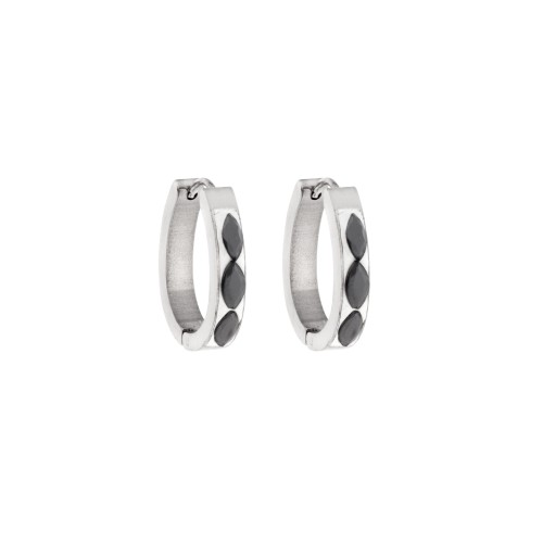 Σκουλαρίκια Γυναικεία SENZA κρίκοι με ασπρόμαυρο σχέδιο από Ατσάλι - SSD5150SR