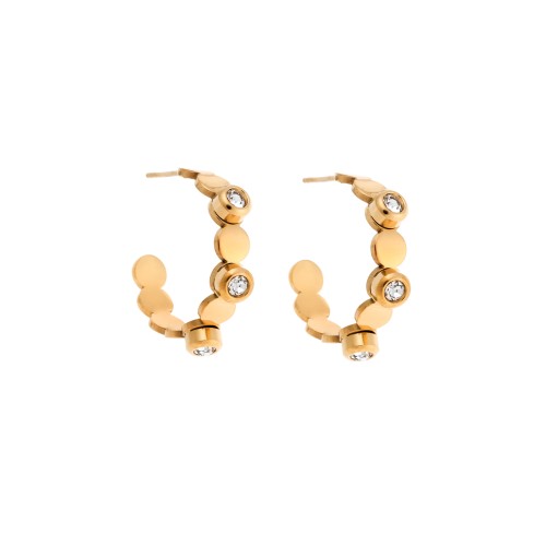 Σκουλαρίκια Γυναικεία SENZA κρίκοι με λευκές πέτρες από επιχρυσωμένο Ατσάλι - SSD5157GD