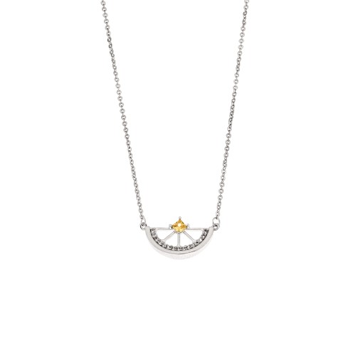 Κολιέ Senza Stainless Steel, Ημικύκλιο με κίτρινη πέτρα - SSD5253SR