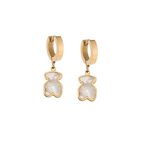 Σκουλαρίκια Γυναικεία SENZA κρίκοι από επιχρυσωμένο Ατσάλι με λευκό αρκουδάκι - SSD5311GWH