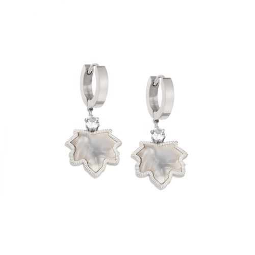 Σκουλαρίκια Γυναικεία SENZA κρίκοι από Ατσάλι με λευκό φύλλο - SSD5316SWH