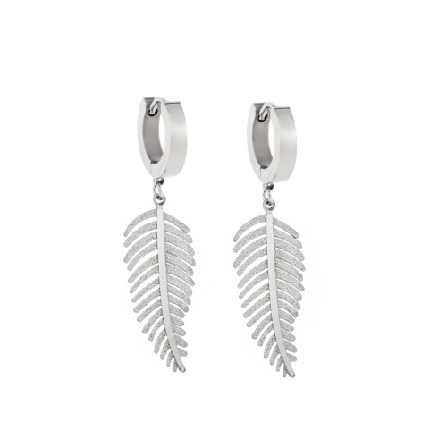 Σκουλαρίκια Γυναικεία SENZA κρίκοι από Ατσάλι με φύλλο - SSD5317SR