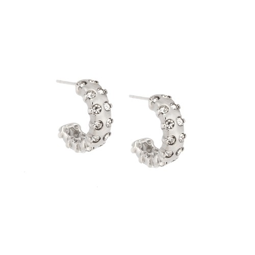 Σκουλαρίκια Γυναικεία SENZA κρίκοι από Ατσάλι, με λευκές πέτρες - SSD5342SR