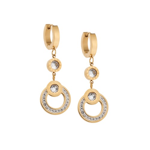 Σκουλαρίκια Γυναικεία SENZA κρίκοι από επιχρυσωμένο Ατσάλι, κύκλος με λευκές πέτρες - SSD5347GD