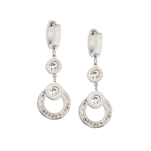 Σκουλαρίκια Γυναικεία SENZA κρίκοι από Ατσάλι, κύκλος με λευκές πέτρες - SSD5347SR