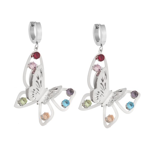 Σκουλαρίκια Γυναικεία SENZA κρίκοι από Ατσάλι, διπλή πεταλούδα με πολύχρωμες πέτρες - SSD5350SMU