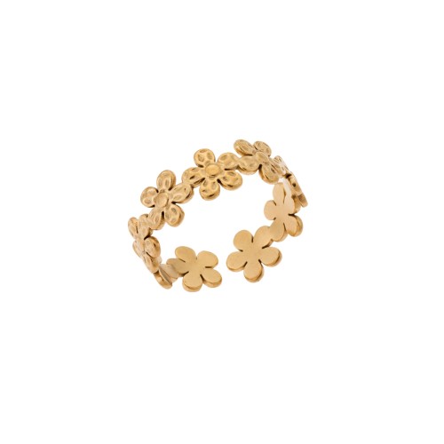 Δαχτυλίδι Senza Gold Plated Steel, με άνοιγμα και ανάγλυφες μαργαρίτες - SSD5377GD