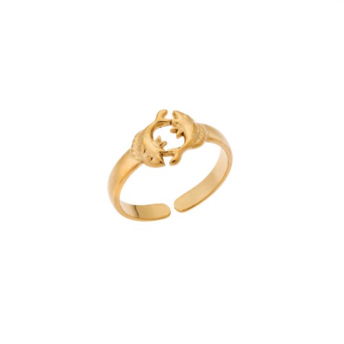 Δαχτυλίδι Senza Gold Plated Steel, με άνοιγμα και σχέδιο με διπλό ψαράκι - SSD5379GD