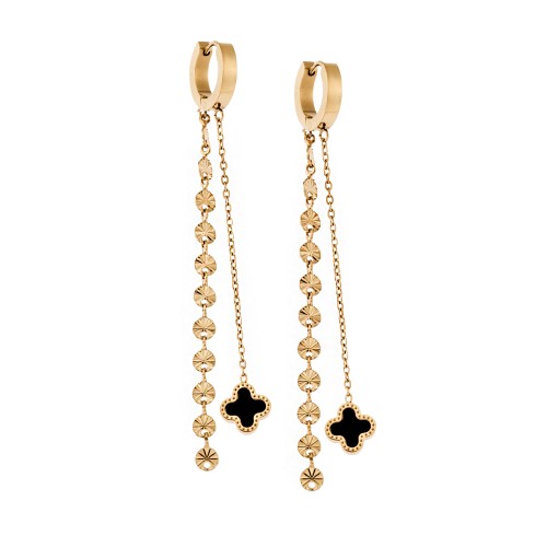 Σκουλαρίκια Γυναικεία SENZA Gold Plated Steel, με μαύρες πέτρες - SSD5395GBK