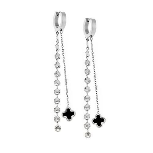 Σκουλαρίκια Γυναικεία SENZA από Ατσάλι με μαύρες πέτρες - SSD5395SBK