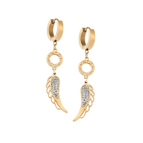Σκουλαρίκια Γυναικεία SENZA Gold Plated Steel, Κρίκος με Φτερό - SSD5401GD