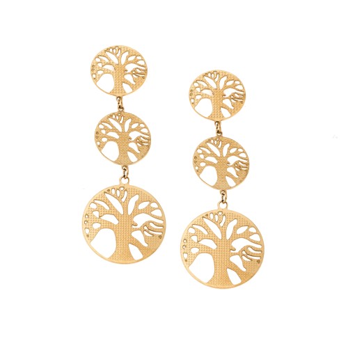 Σκουλαρίκια Γυναικεία SENZA Gold Plated Steel, Δέντρο της Ζωής - SSD5406GD