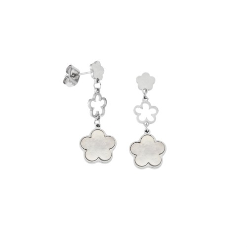 Σκουλαρίκια Γυναικεία SENZA Από Ατσάλι, Λουλούδι με Λευκό Φίλντισι - SSD5408SR