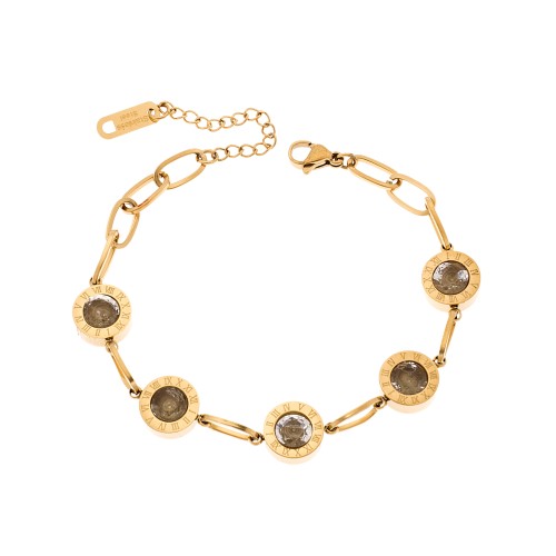 Βραχιόλι Senza Gold Plated Steel, αλυσιδωτό με λευκές πέτρες - SSD5413GD