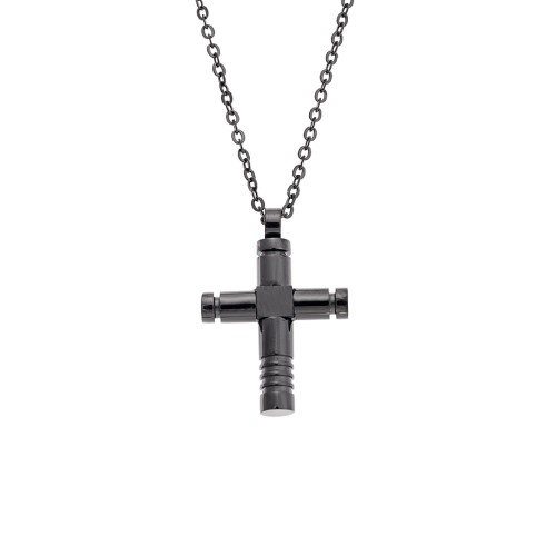 Κολιέ Senza Men's Steel, Σταυρός από Ατσάλι σε μαύρο χρώμα - SSD5549BK