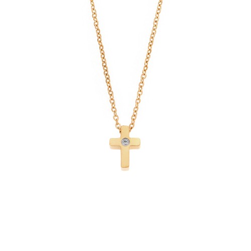 Κολιέ Senza Steel, Σταυρός από επιχρυσωμένο Ατσάλι με πέτρα - SSD5550GD