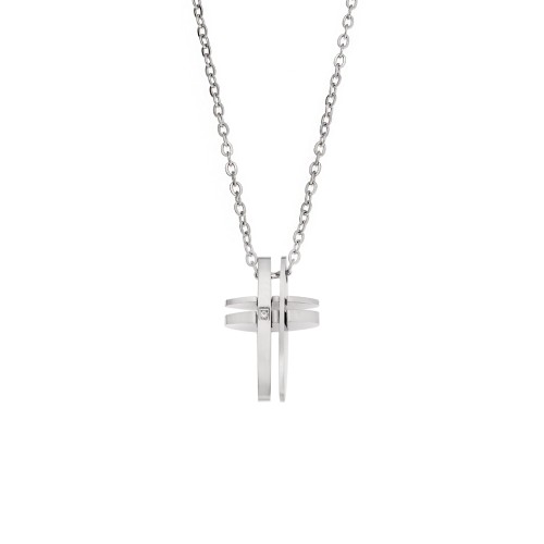 Κολιέ Senza Men's Steel, Σταυρός από Ατσάλι με πέτρα - SSD5554SR