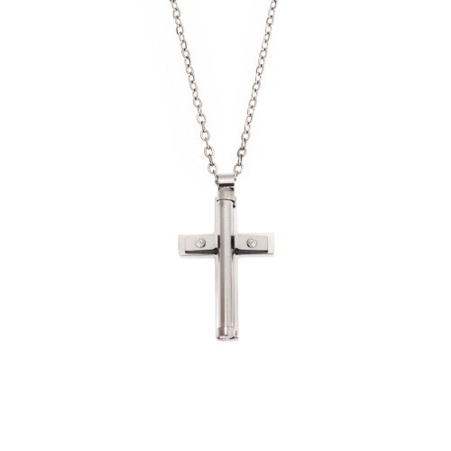 Κολιέ Senza Men's Steel, Σταυρός από Ατσάλι - SSD5555SR