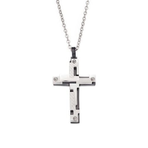Μοτίφ Senza Men's Steel, Δίχρωμος Σταυρός από Ατσάλι - SSD5564SBK