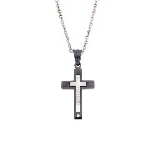 Μοτίφ Senza Men's Steel, Δίχρωμος Σταυρός από Ατσάλι - SSD5566SBK