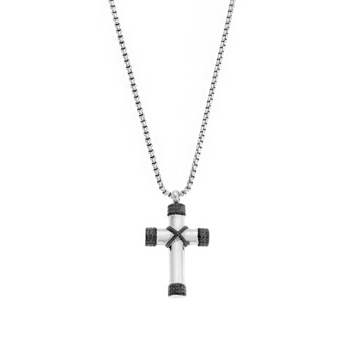 Κολιέ Senza Men's Steel, Δίχρωμος Σταυρός από Ατσάλι - SSD5575SBK