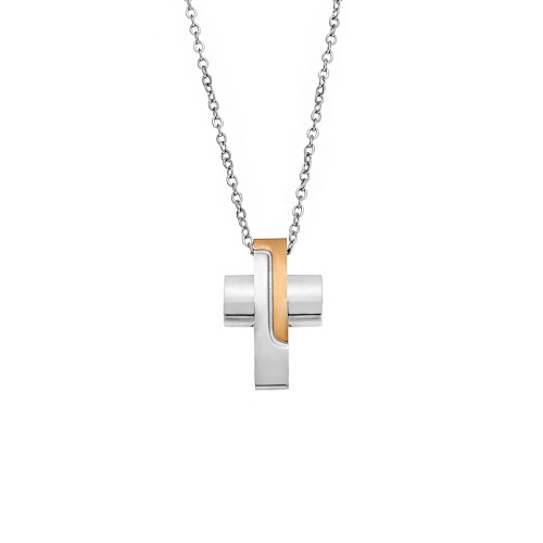 Κολιέ Senza Men's Steel, Δίχρωμος Σταυρός από Ατσάλι - SSD5577SGD