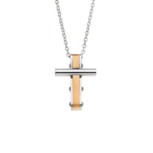Κολιέ Senza Men's Steel, Δίχρωμος Σταυρός από Ατσάλι - SSD5578SGD