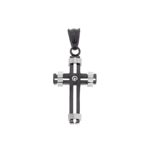 Μοτίφ Senza Men's Steel, Δίχρωμος Σταυρός από Ατσάλι - SSD5579SBK