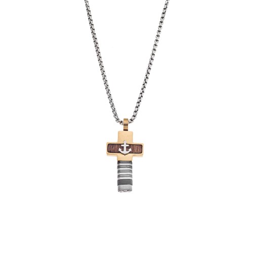 Κολιέ Senza Men's Steel, Σταυρός με άγκυρα από Ατσάλι - SSD5586SGD