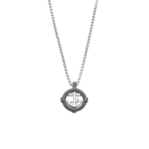 Κολιέ Senza Men's Steel, Δίχρωμη Άγκυρα από Ατσάλι με μαύρη καδένα - SSD5594SR