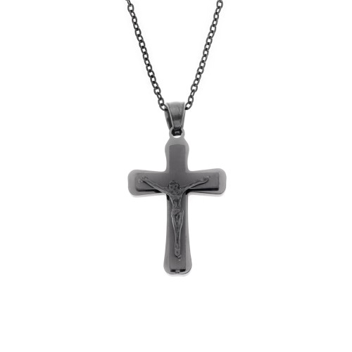 Μοτίφ Senza Men's Steel, Σταυρός με τον Εσταυρωμένο σε μαύρο χρώμα από ατσάλι - SSD5618BK